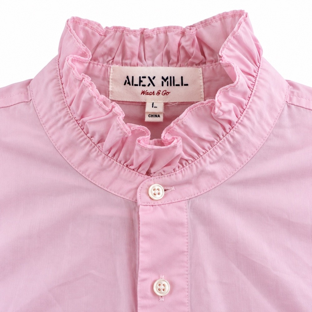 Womens Large Alex Mill Pink Cotton Ruffle Collar Cuff Oversized Button Down Top